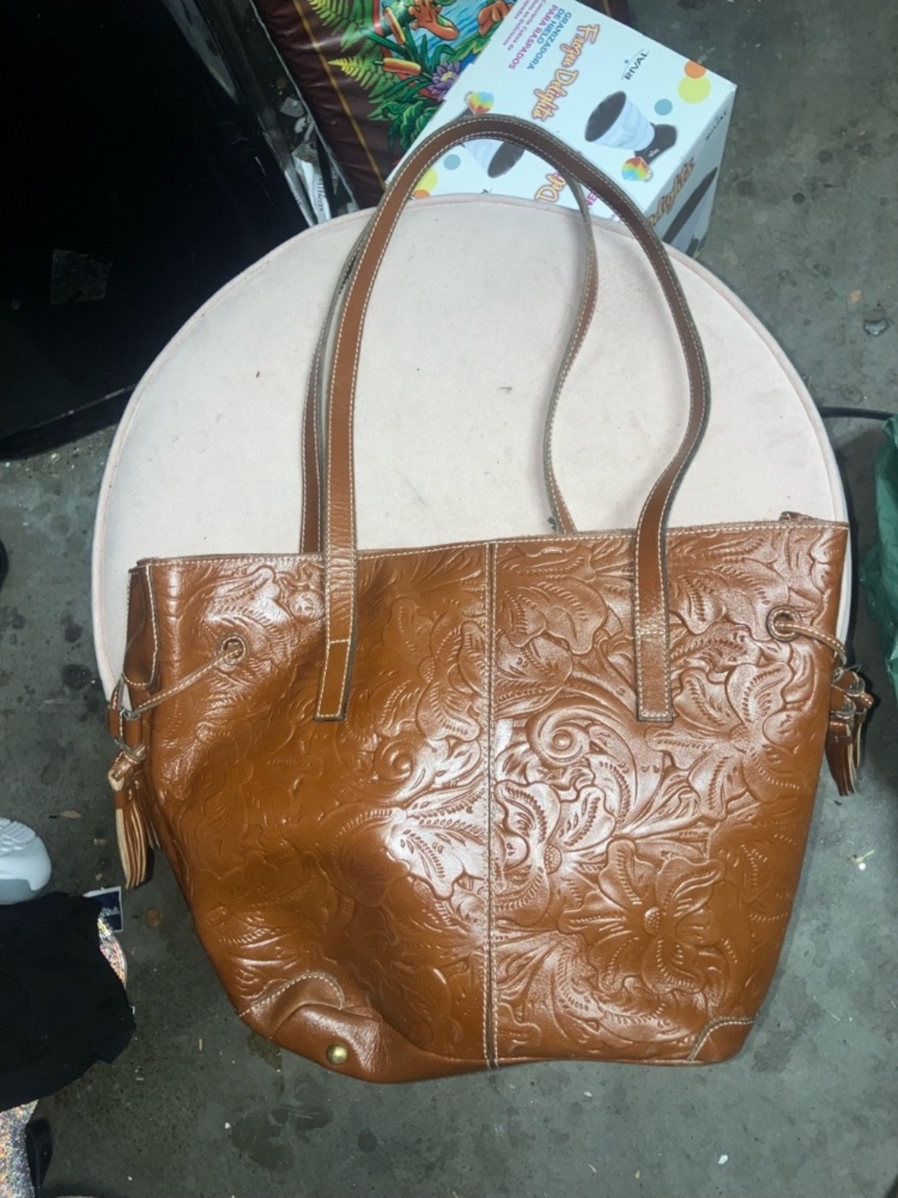 Patricia Nash Embossed Floral Tote shoulder bag tan Brown